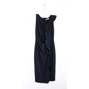 Max Mara dark blue black sheath dress ruffle front work career cocktail lbd S 4